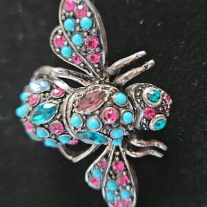 Joan Rivers Turquoise and Pink Bee Pin Brooch